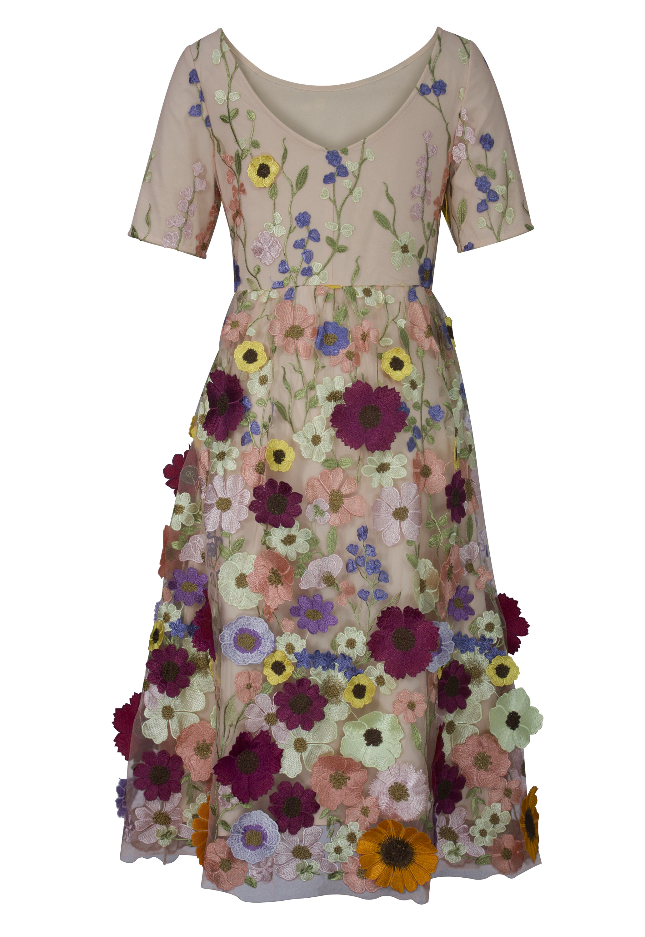 3D Floral Applique Midi Dress