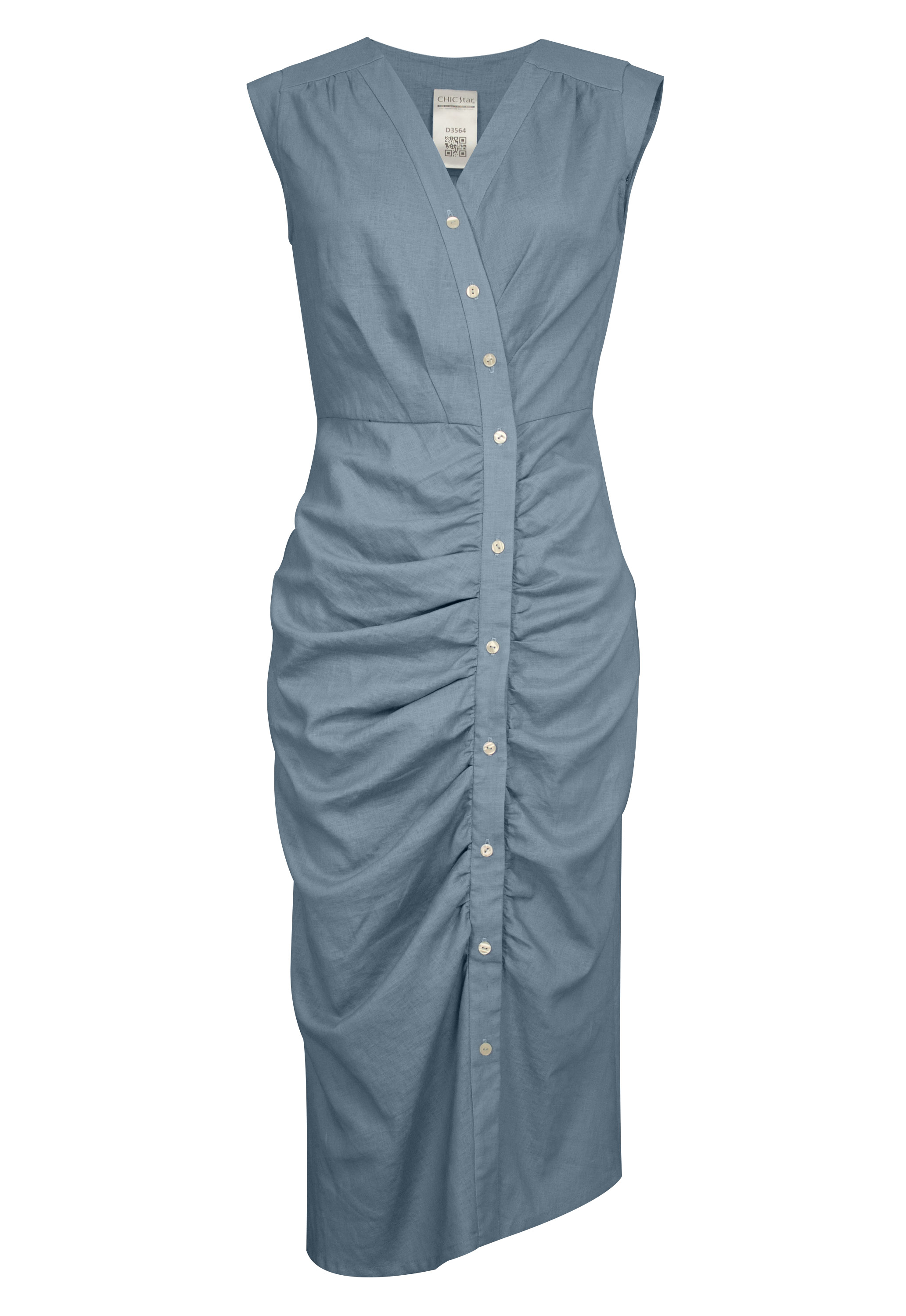Linen Ruched Button Dress