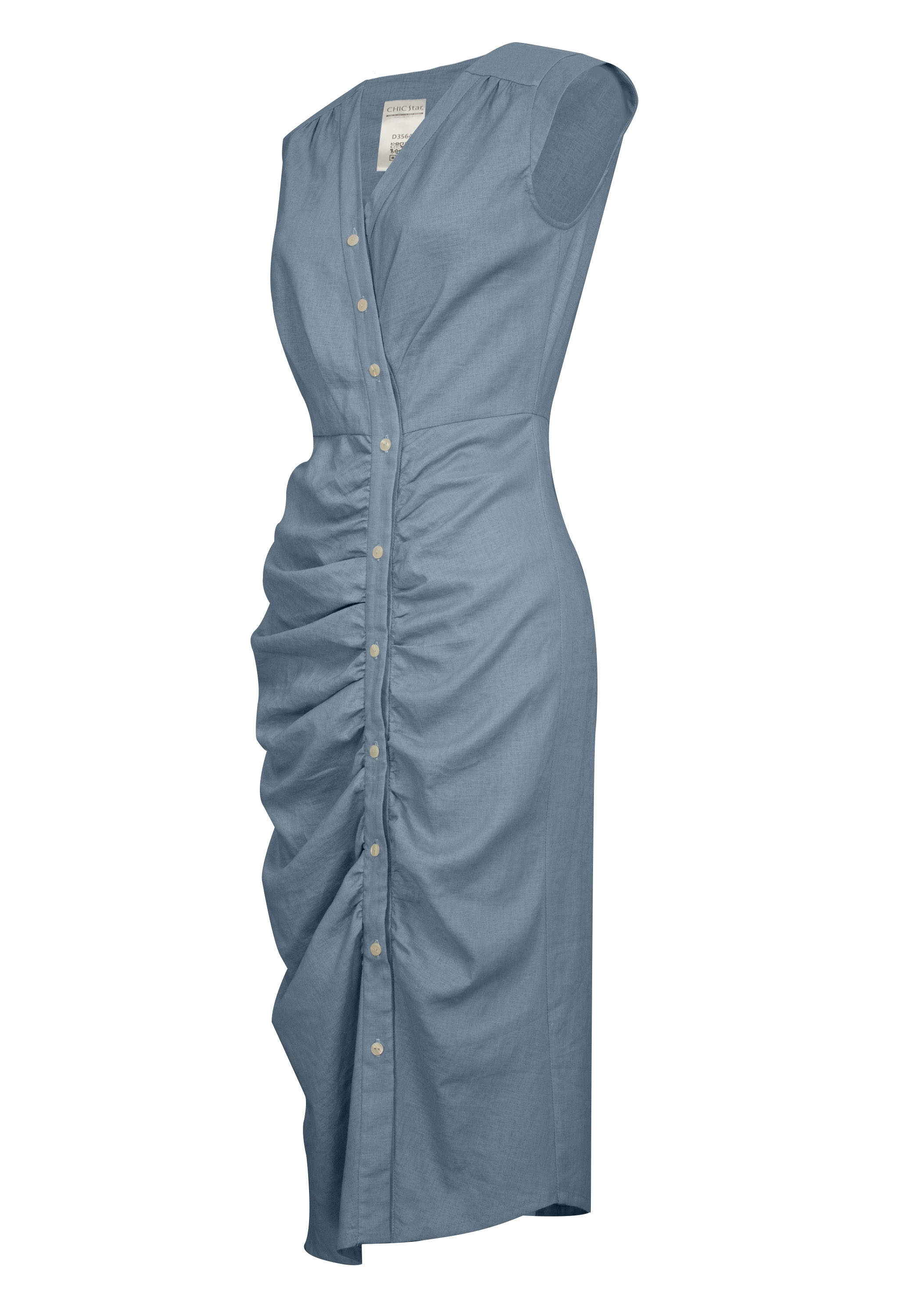 Linen Ruched Button Dress