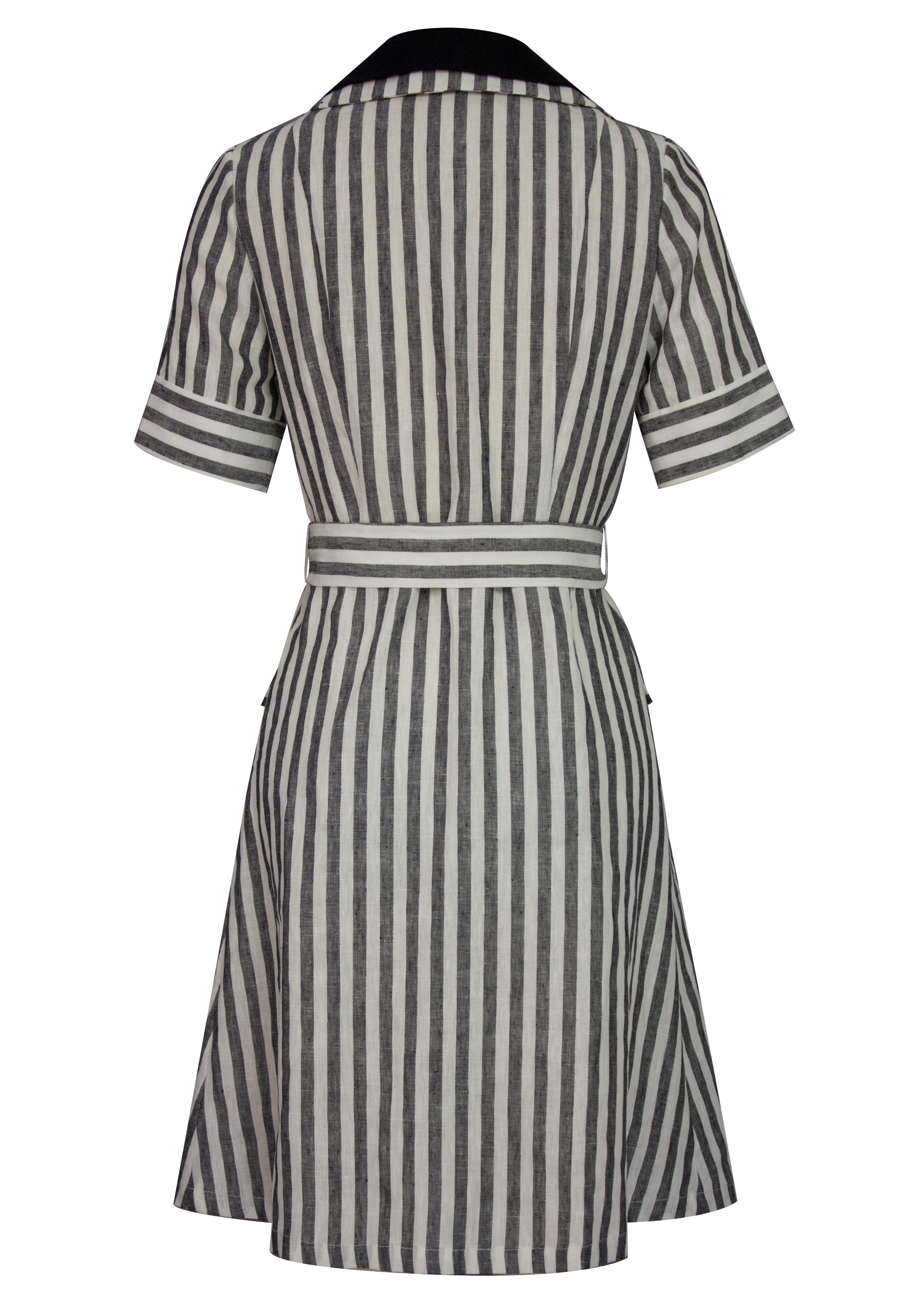 Linen Stripe Layered-Collar Shirtdress