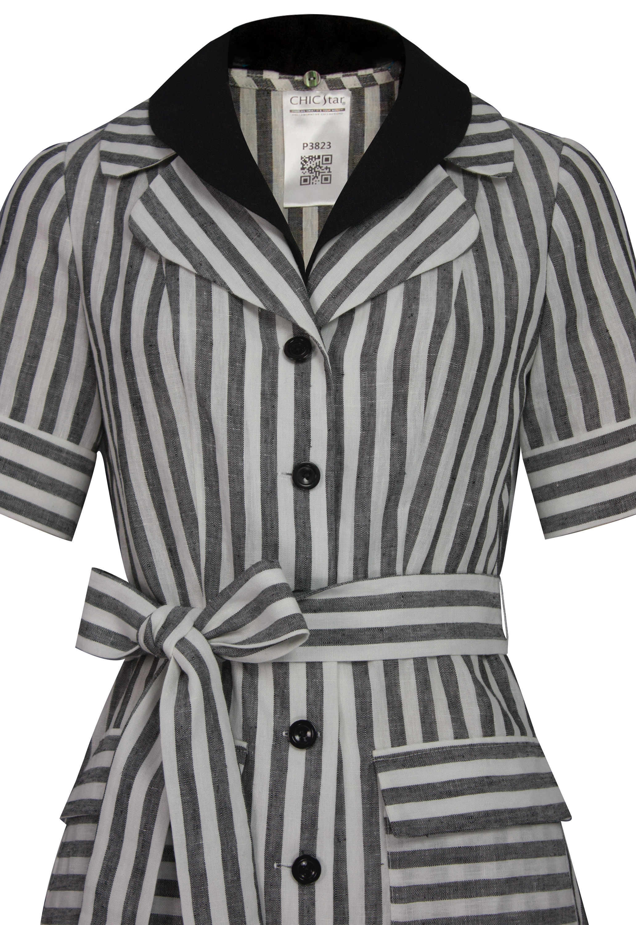 Linen Stripe Layered-Collar Shirtdress