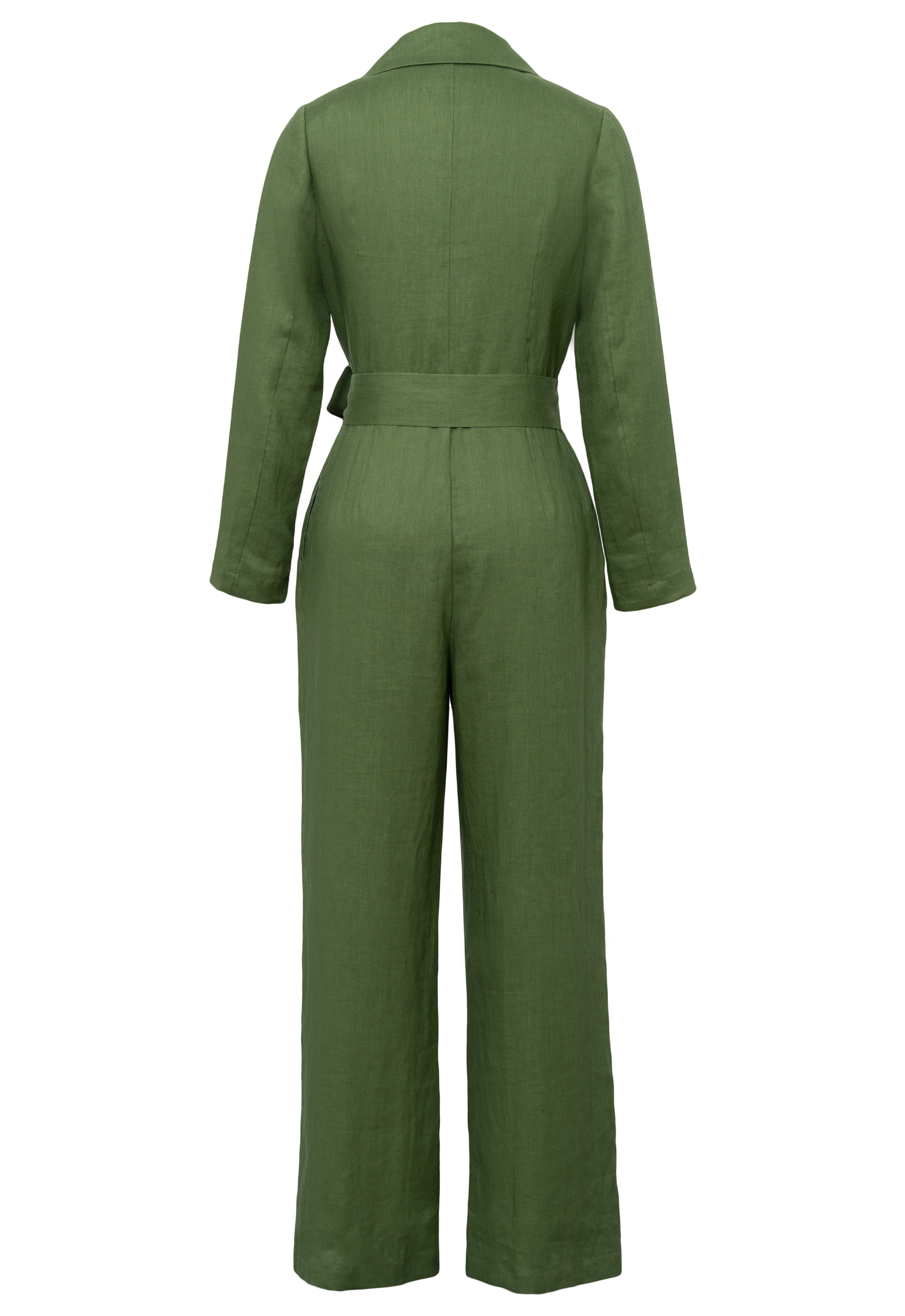 Linen One-Button Belt Jumpsuit