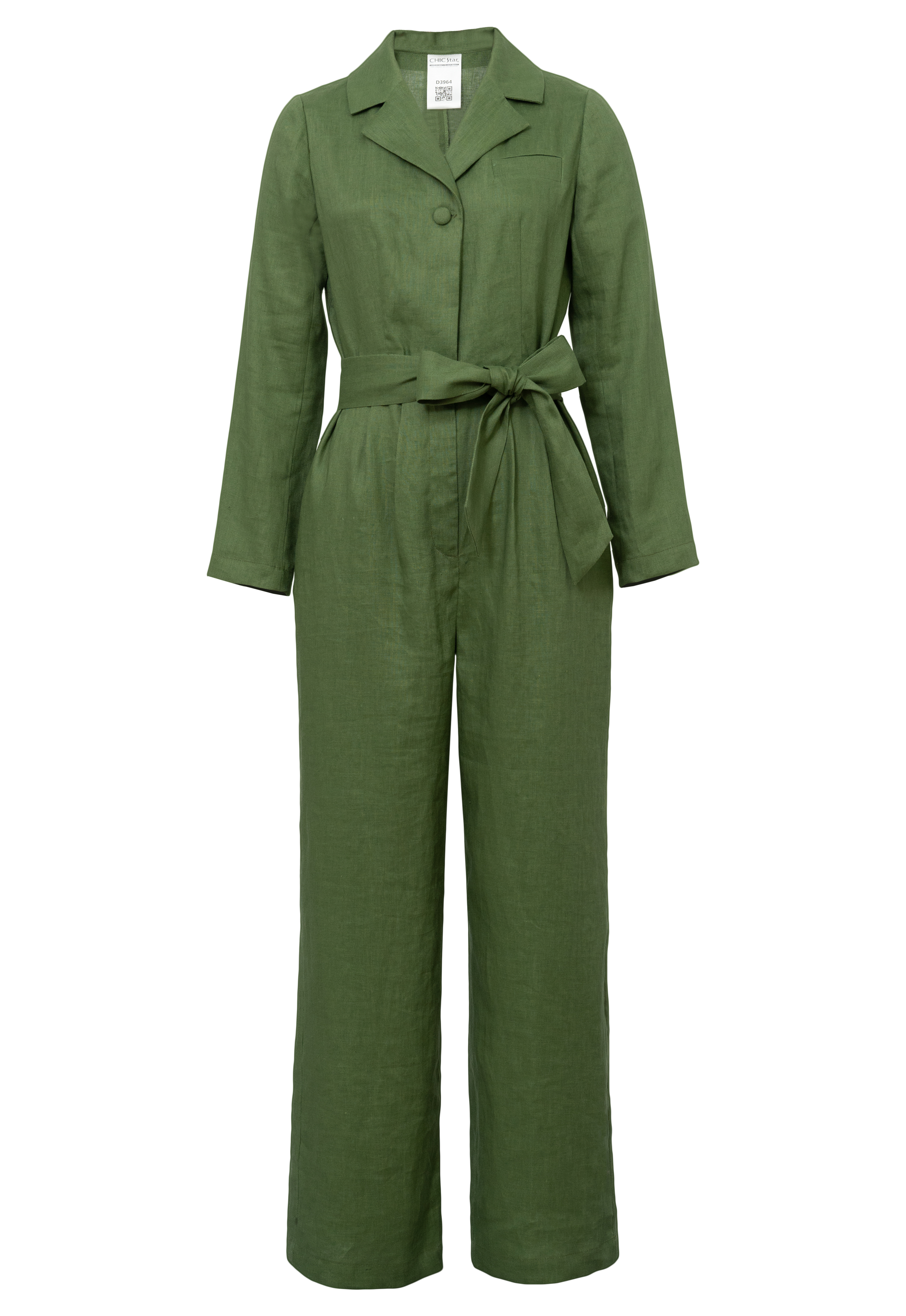 Linen One-Button Belt Jumpsuit