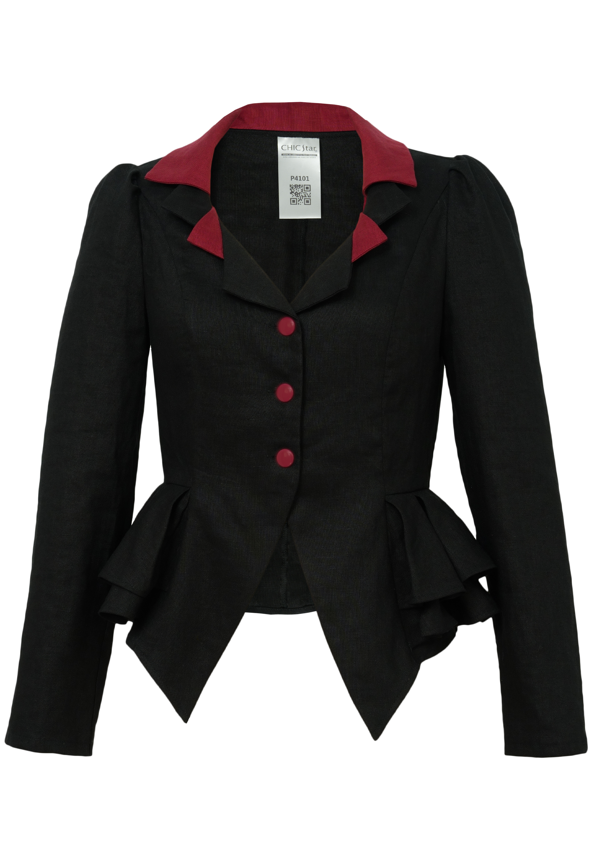 Linen Contrast Peplum Blazer