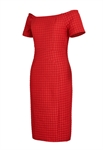 Evening Dress, Off-shoulder Neckline, Draped Overlay, Textured Houndstooth Pattern
