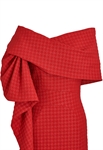 Evening Dress, Off-shoulder Neckline, Draped Overlay, Textured Houndstooth Pattern