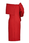 Evening Dress, Off-shoulder Neckline, Draped Overlay, Textured Houndstooth Pattern