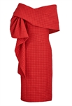 Evening Dress, Off-shoulder Neckline, Draped Overlay, Textured Houndstooth Pattern