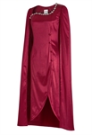 Evening Gown, Long Cape Sleeves, Asymmetrical Neckline with Pearl Embellishments