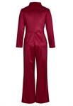 Satin Jumpsuit, Wide-leg Pants, Tailored Blazer Top,  Decorative Side Buttons