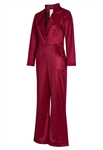 Satin Jumpsuit, Wide-leg Pants, Tailored Blazer Top,  Decorative Side Buttons