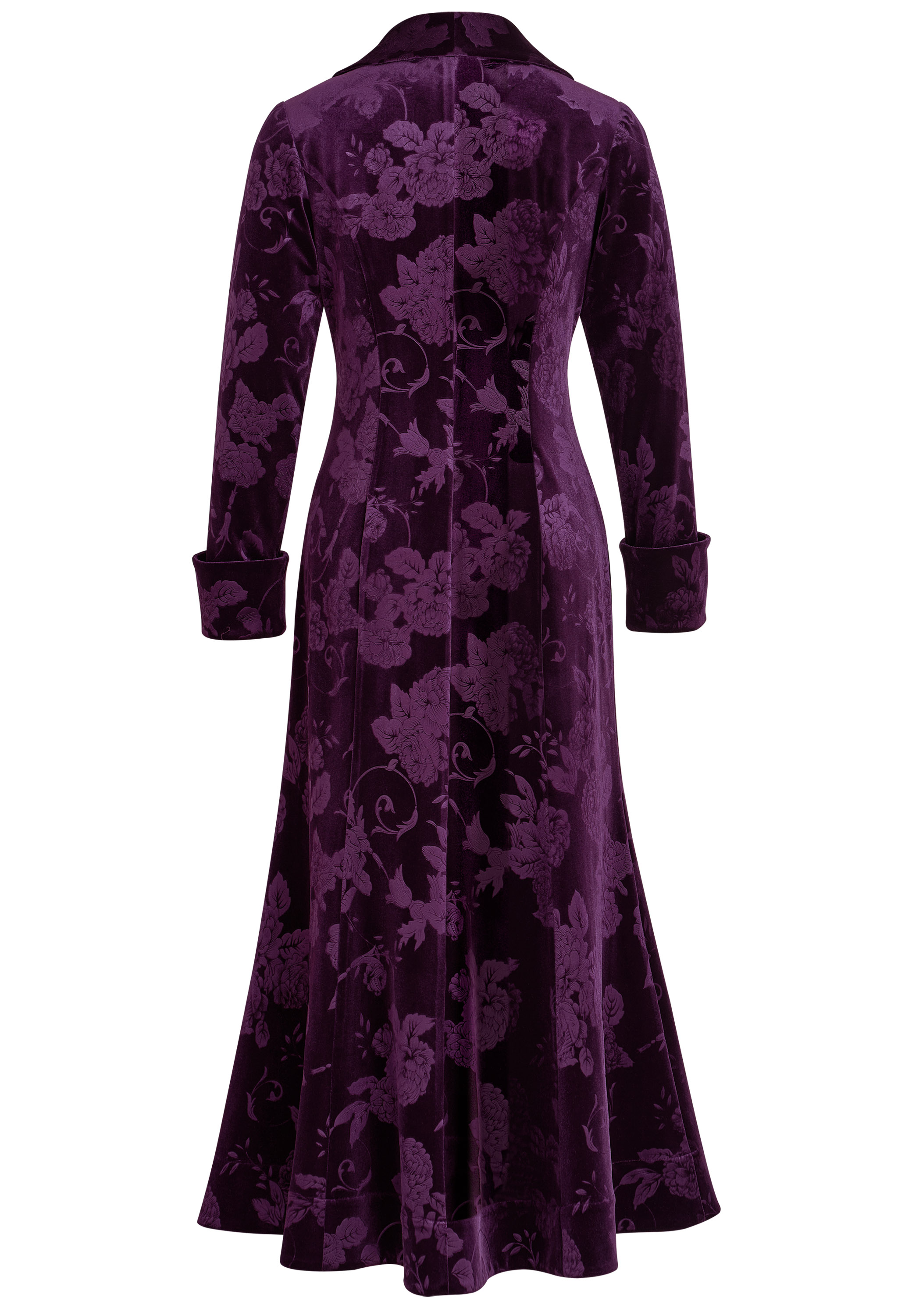 Velvet Coat Dress, Floral Pattern, Long Sleeves With Cuffed Ends, Victorian Style