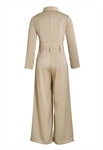 Acetate Jumpsuit, High Collar, Asymmetrical Button Closure, Fitted Waist, Wide-leg Pants, Long Sleeves