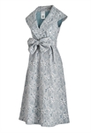Elegant Cocktail Dress, Rose Jacquard Pattern, Cap Sleeves, V-neckline, Fitted Waist with Bow Detail