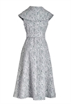 Elegant Cocktail Dress, Rose Jacquard Pattern, Cap Sleeves, V-neckline, Fitted Waist with Bow Detail