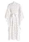 Lace Kaftan Robe Duster, Floral Lace Pattern, Wide Kimono Sleeves, Belted Waist, Pussy Bow Neckline