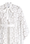 Lace Kaftan Robe Duster, Floral Lace Pattern, Wide Kimono Sleeves, Belted Waist, Pussy Bow Neckline