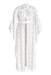 Lace Kaftan Robe Duster, Floral Lace Pattern, Wide Kimono Sleeves, Belted Waist, Pussy Bow Neckline