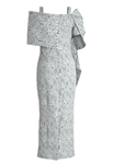 Evening Gown Dress, Jacquard Fabric with Rose Pattern, Dramatic Asymmetric Off-shoulder Neckline