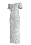 Evening Gown Dress, Jacquard Fabric with Rose Pattern, Dramatic Asymmetric Off-shoulder Neckline