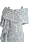 Evening Gown Dress, Jacquard Fabric with Rose Pattern, Dramatic Asymmetric Off-shoulder Neckline
