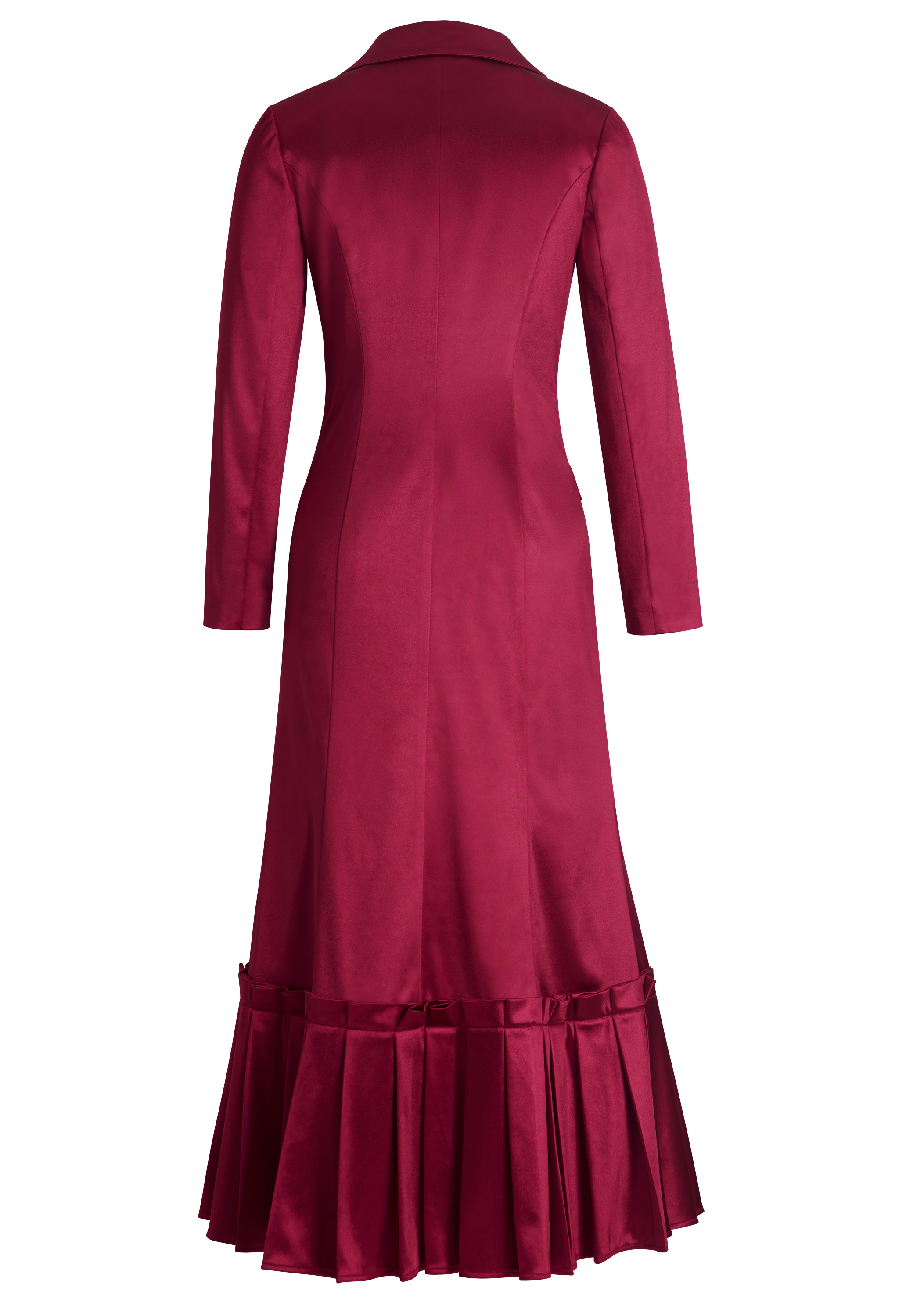 Long Coat Dress, Double-breasted Buttons, Pleated Ruffle Hem, Notched Lapel Collar