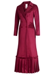 Long Coat Dress, Double-breasted Buttons, Pleated Ruffle Hem, Notched Lapel Collar