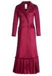 Long Coat Dress, Double-breasted Buttons, Pleated Ruffle Hem, Notched Lapel Collar