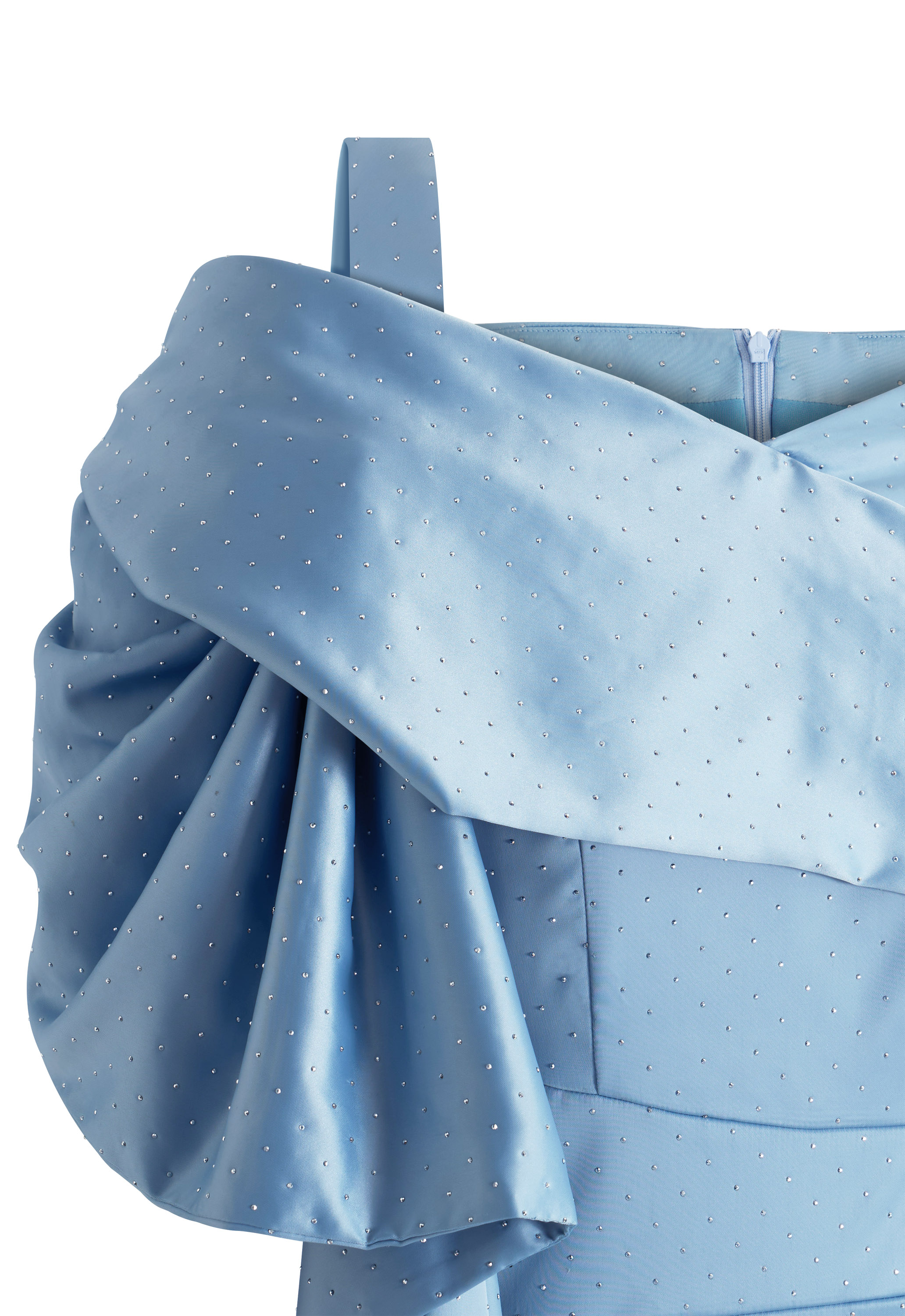 Elegant Evening Dress, Off-shoulder Neckline, Dramatic Draped Sleeve, Rhinstone Polka Dot