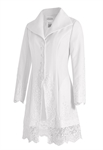 Elegant Coat, Lace Embellishments, Fitted Waist, Wide Lapels, Intricate Floral Patterns