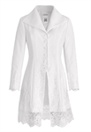 Elegant Coat, Lace Embellishments, Fitted Waist, Wide Lapels, Intricate Floral Patterns