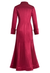 Long Satin Coat Dress, Fitted Bodice With Buttons, High Collar Neckline, Full Length Flared Skirt