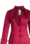 Long Satin Coat Dress, Fitted Bodice With Buttons, High Collar Neckline, Full Length Flared Skirt
