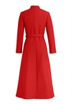 Long Coat Dress, Embossed Jacquard With Houndstooth Pattern, High Collar, Belted Waist, Front Wrap Closure