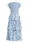 Floral Wedding Dress, Tiered Skirt, Cap Sleeves, Delicate 3D Embroidery Floral Appliques