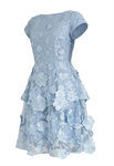Floral Wedding Dress, Tiered Skirt, Cap Sleeves, Delicate 3D Embroidery Floral Appliques