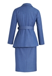 Metallic Pinstripe Business Suit, Asymmetric Wrap Blazer, Matching Pencil Skirt