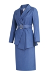 Metallic Pinstripe Business Suit, Asymmetric Wrap Blazer, Matching Pencil Skirt