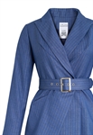Metallic Pinstripe Business Suit, Asymmetric Wrap Blazer, Matching Pencil Skirt