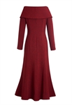 Boucle Long Coat Dress, Dramatic Portrait Collar, Fitted Waist with Two Buttons, Flared Mermaid Skirt