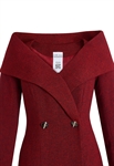Boucle Long Coat Dress, Dramatic Portrait Collar, Fitted Waist with Two Buttons, Flared Mermaid Skirt