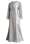 Long Elegant Coat Dress, Asymmetric Design, Tweed Fabric, Metallic Sequin Panel, Fitted Waist