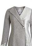 Long Elegant Coat Dress, Asymmetric Design, Tweed Fabric, Metallic Sequin Panel, Fitted Waist
