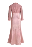 Satin Evening Coat Dress, Lace Sleeves, Double-breasted Buttons, Flared A-line Skirt, Notched Lapel Collar