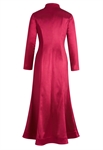 Satin Evening Coat Dress, Mandarin Collar, Floral Embroidered Appliques, Fitted Bodice