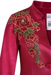 Satin Evening Coat Dress, Mandarin Collar, Floral Embroidered Appliques, Fitted Bodice