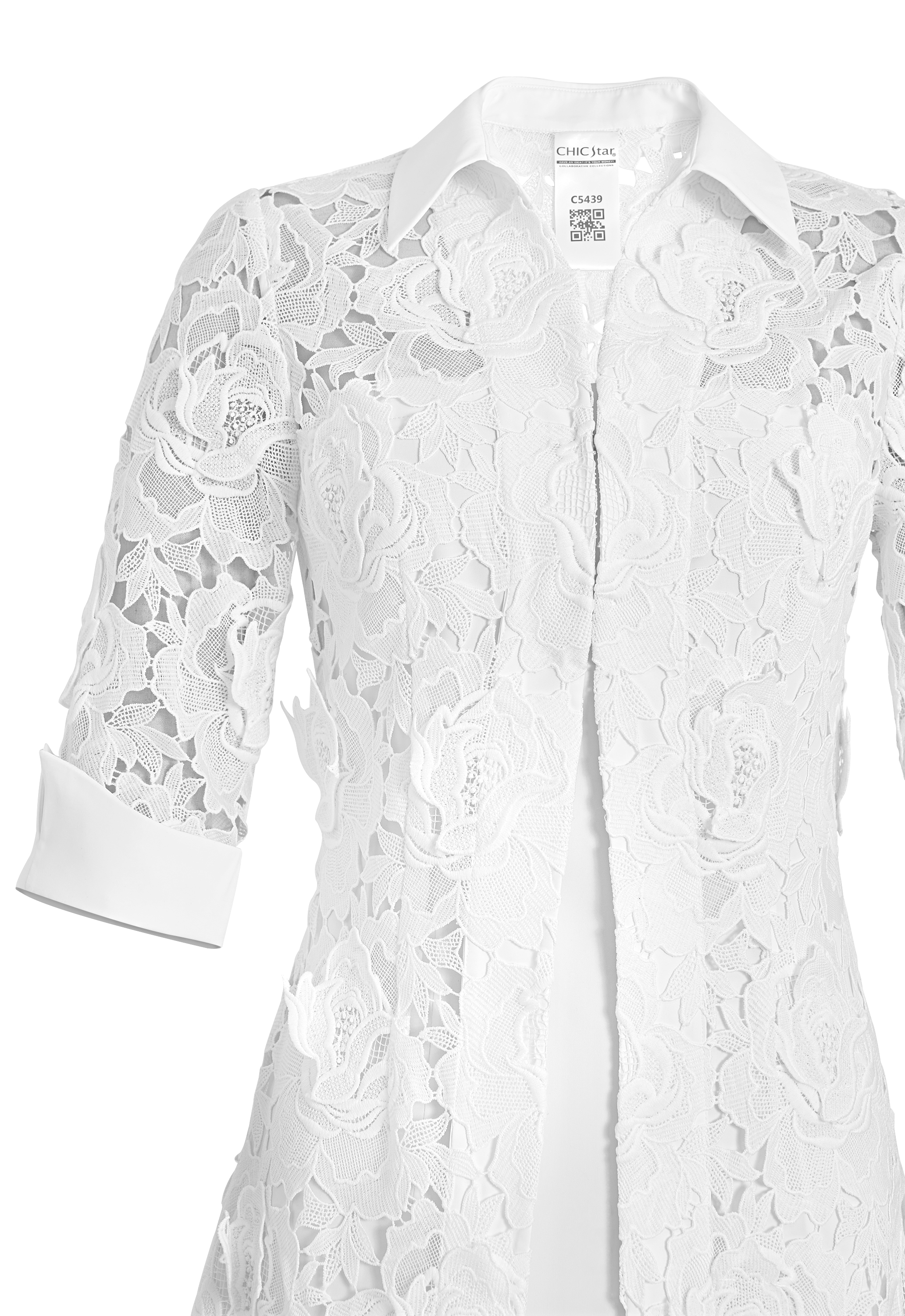 2Pcs Applique Guipure Lace Dress Set, Floral Rose Pattern, Three-quarter Length Sleeves With Cuffs