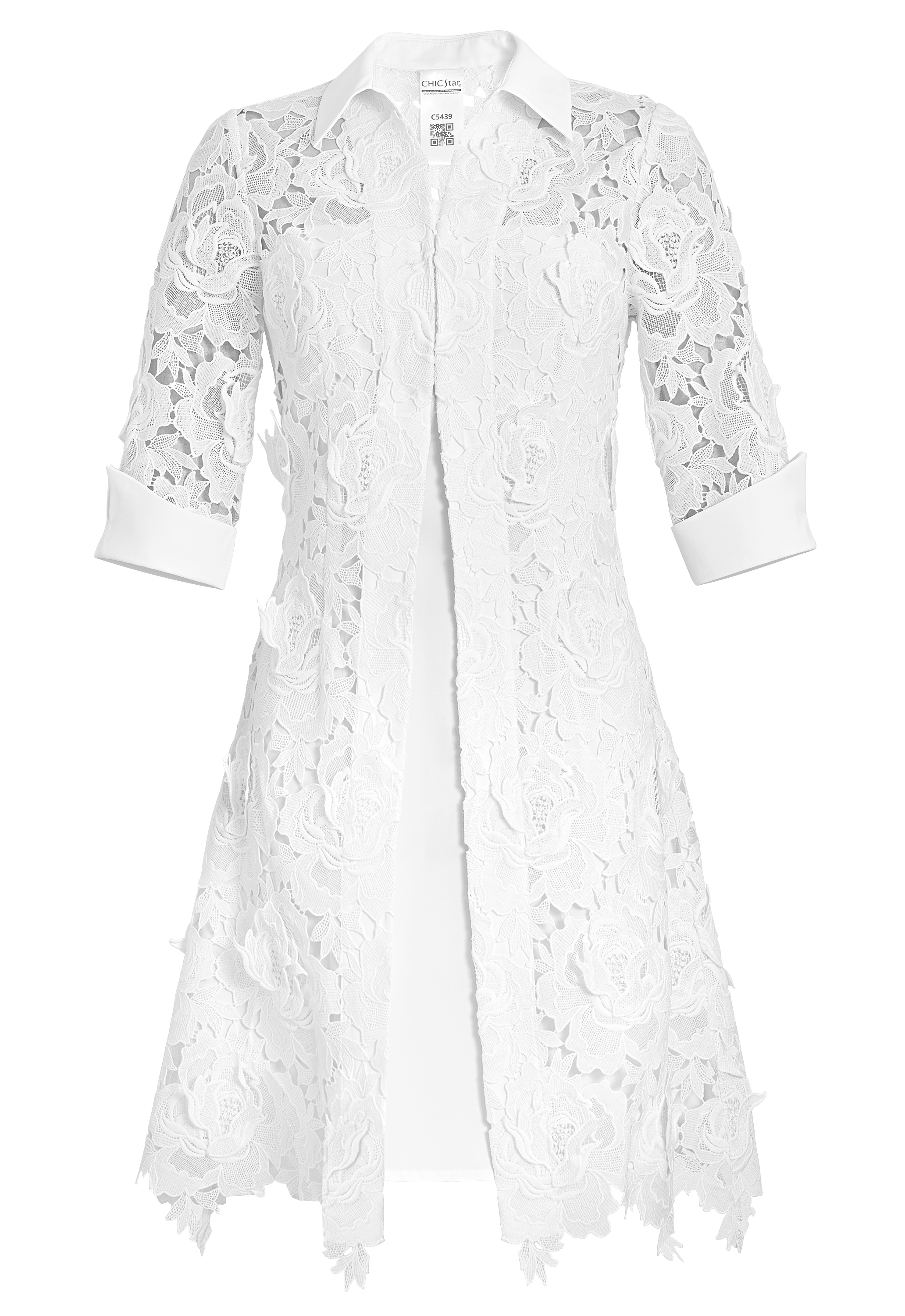 2Pcs Applique Guipure Lace Dress Set, Floral Rose Pattern, Three-quarter Length Sleeves With Cuffs