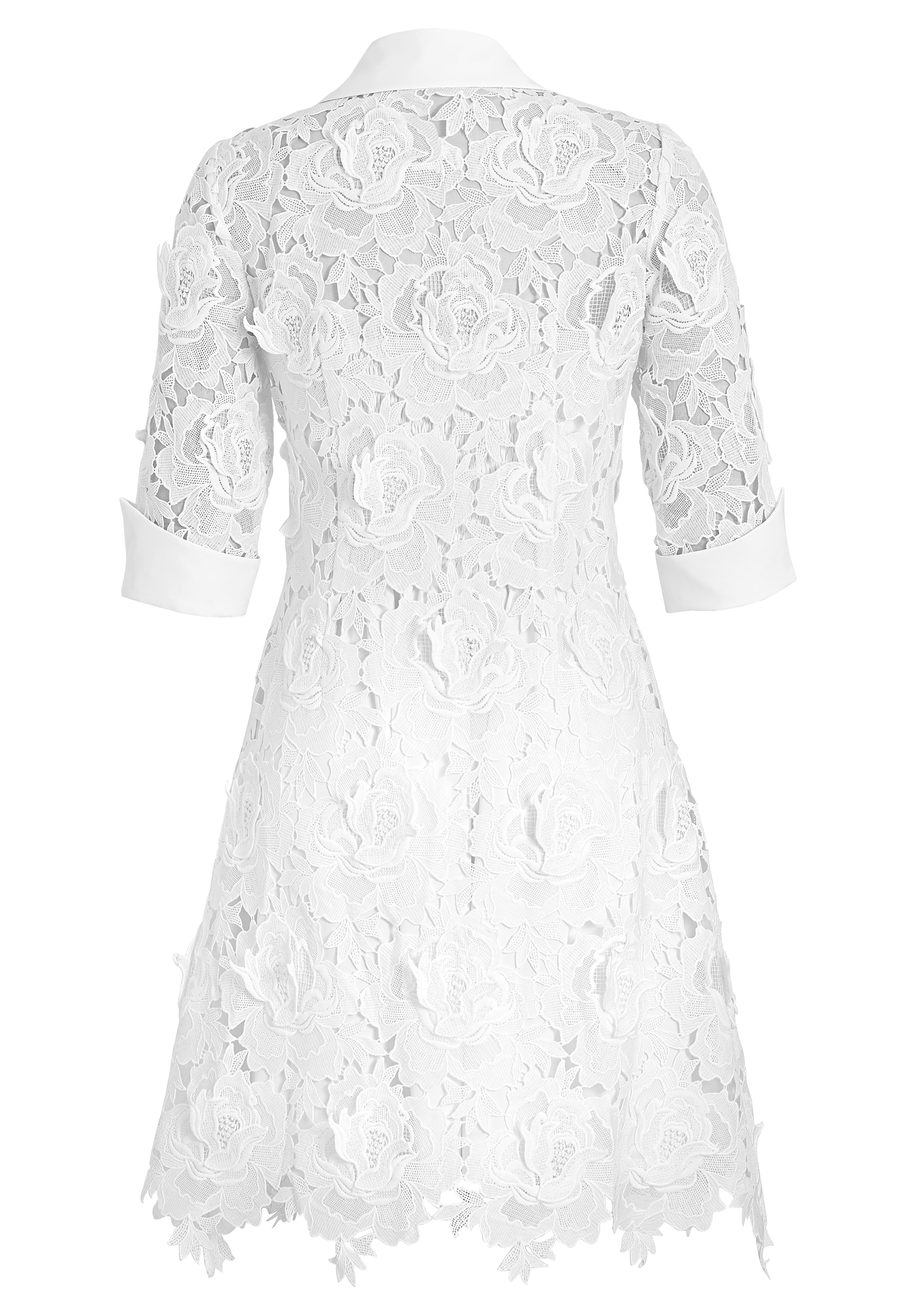 2Pcs Applique Guipure Lace Dress Set, Floral Rose Pattern, Three-quarter Length Sleeves With Cuffs