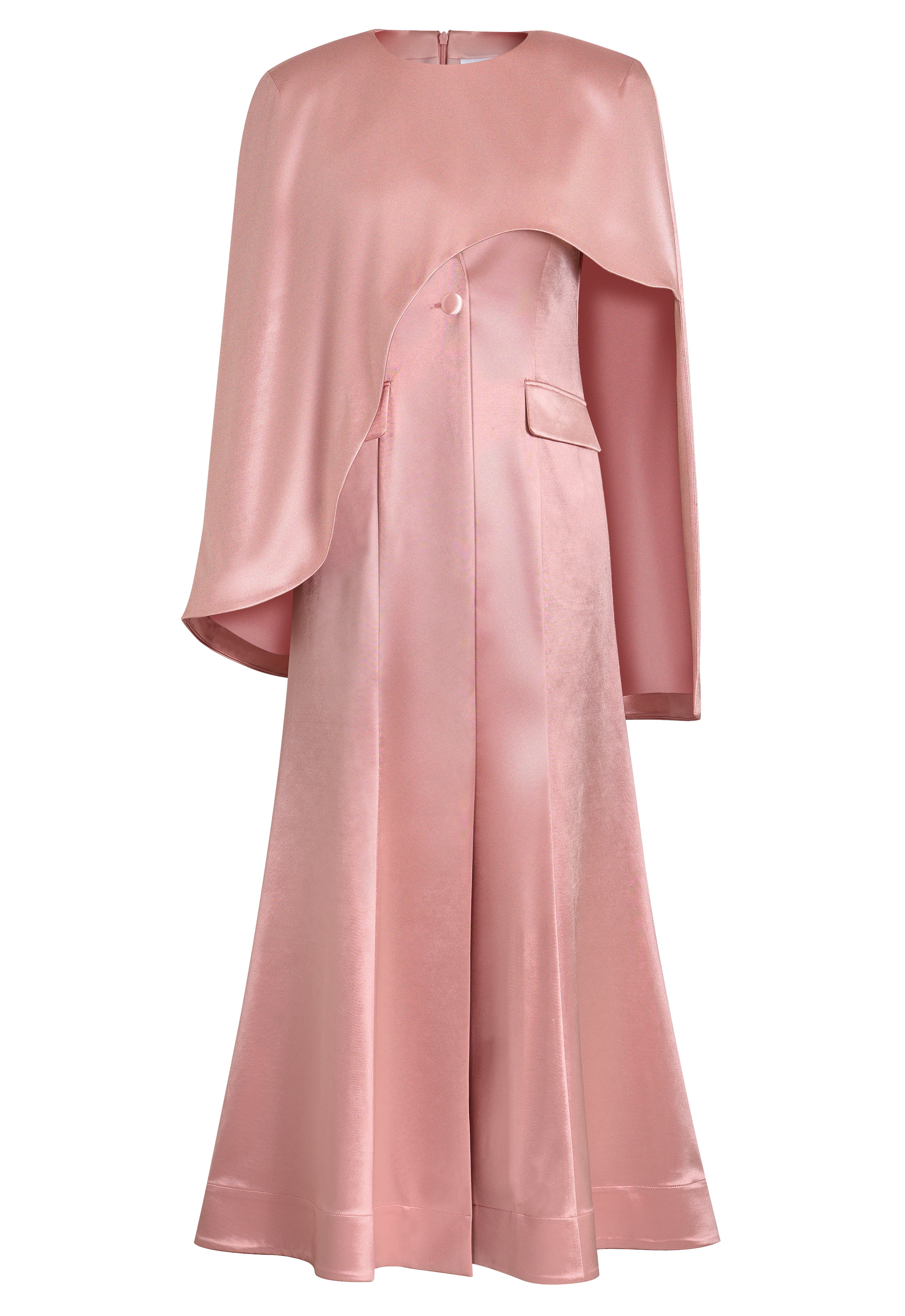 2-piece Long Dress Coat, Dramatic Cape Overlay, Flowing Silhouette, Mermaid Skirt, High Neckline